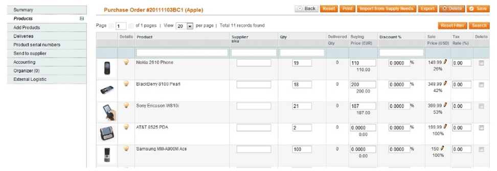 purchase order magento erp
