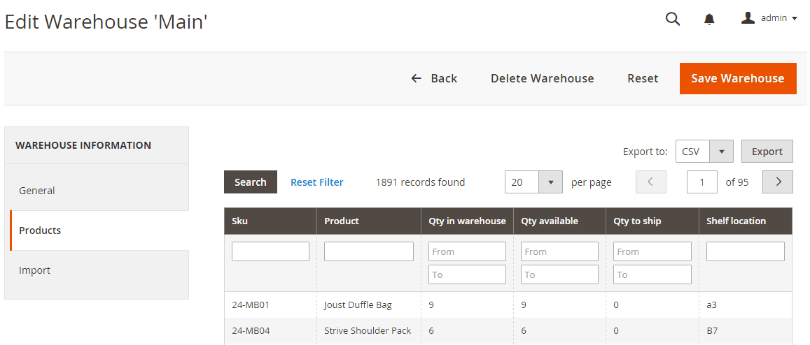 magento 2 entrepot editer