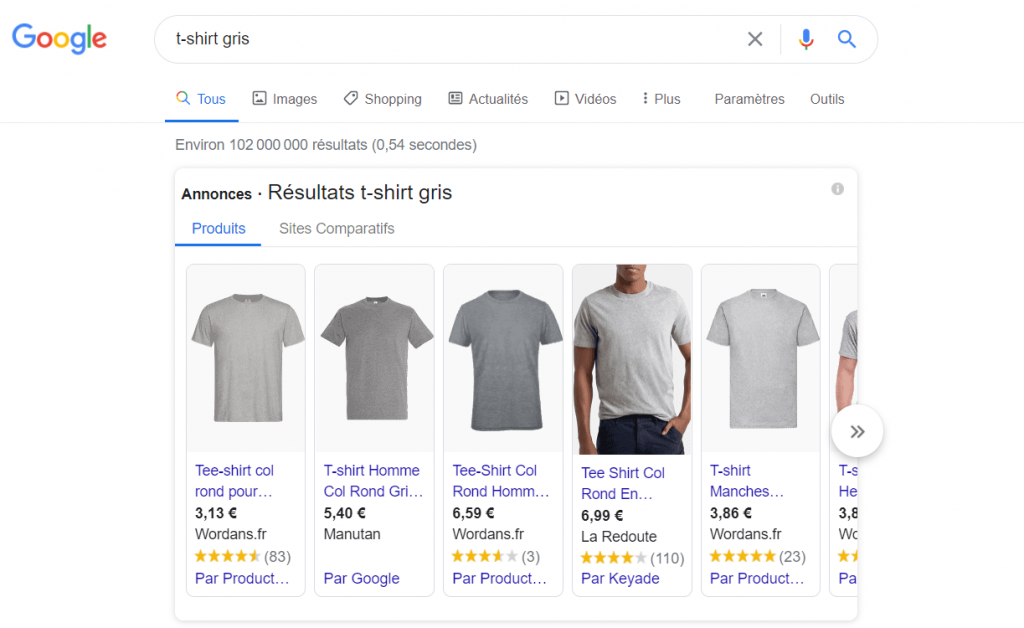 Annonce google shopping