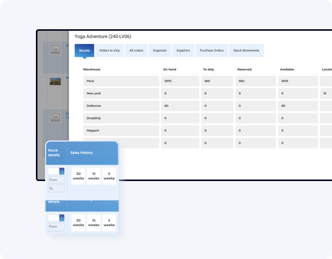 Capture d'écran des fonctionnalités de gestion des achats de Boostmyshop myFulfillment