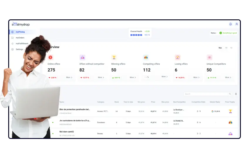 myPricing boostmyshop repricing tool dashboard